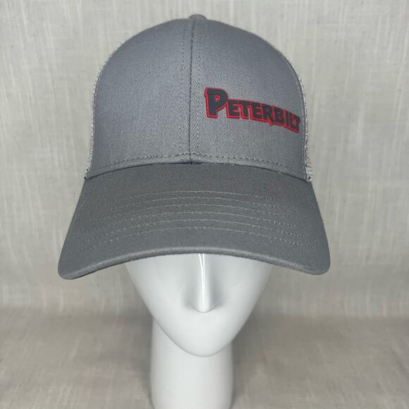 Peterbilt Gray Twill Trucker Hat Mesh Back Cap Snapback Rubber Patch Logo - Picture 1 of 9